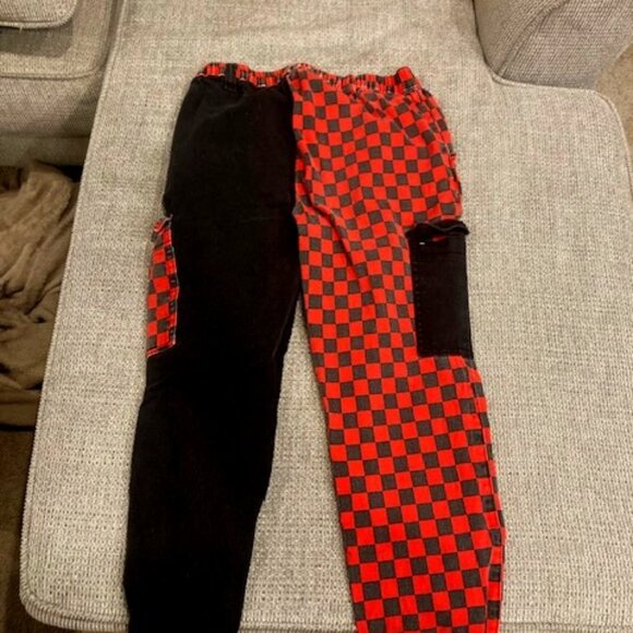 Red and Black Half checkered pants, with pockets - Picture 1 of 3